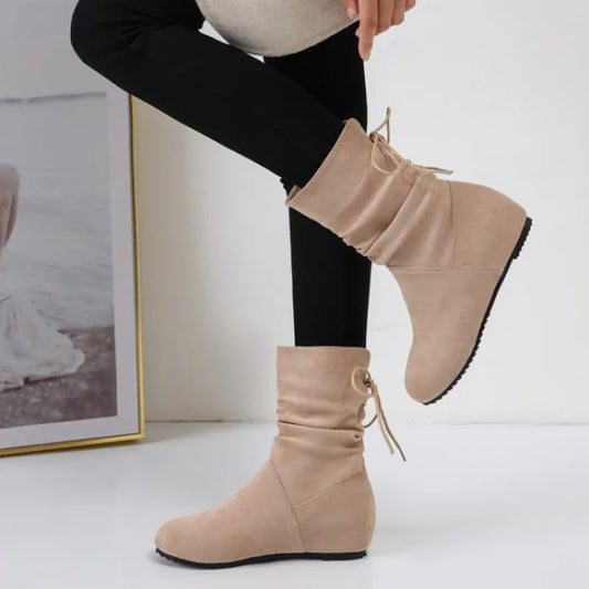 Bottes plissées en faux daim pour femmes